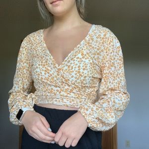 Cotton On Long Sleeve Floral Wrap Top
